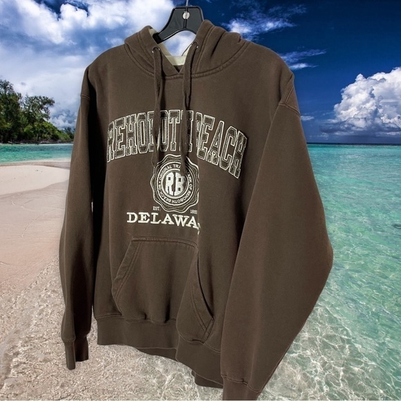 Exist Rehoboth Beach Delaware Embroidered Brown Off White Hoodie Size Medium - Picture 3 of 12